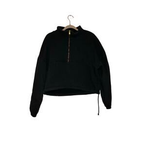 Gil Rodriguez Black Half Zip Cropped Fleece Sweatshirt S Drawstring Hem